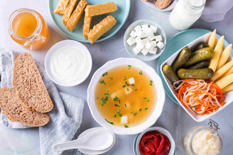 Gut health, a variety of foods for a healthy gut.
